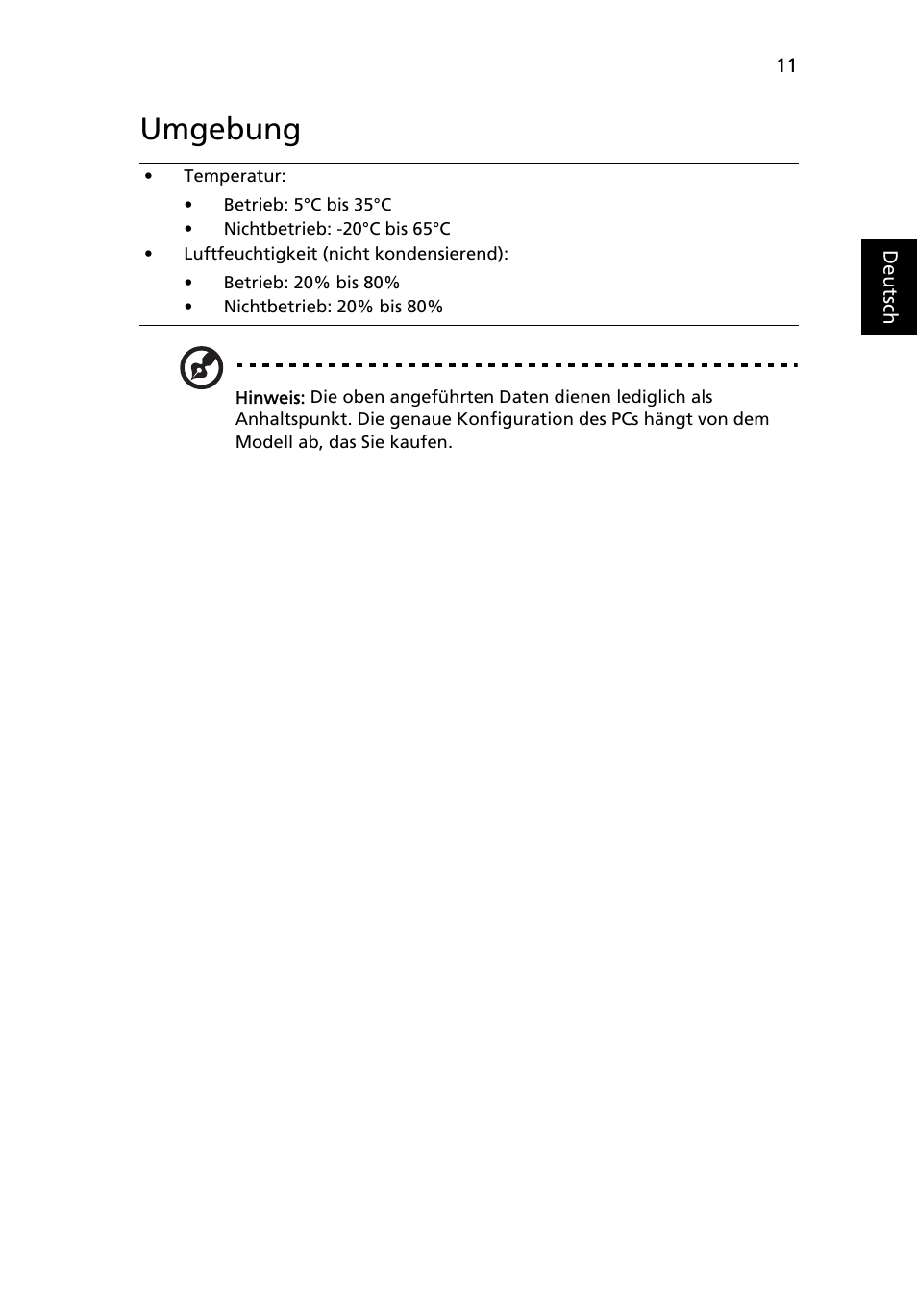 Umgebung | Acer Aspire 5625G User Manual | Page 33 / 326