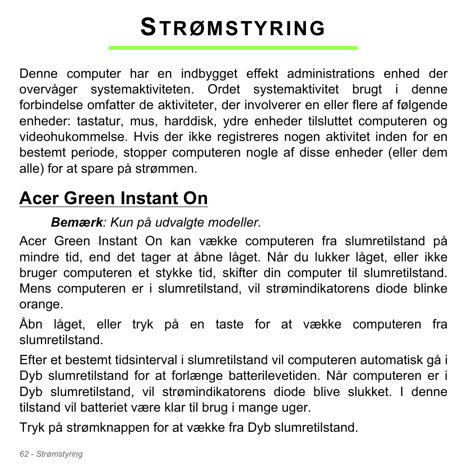 Strømstyring, Acer green instant on, Trømstyring | Acer Aspire V5-571PG User Manual | Page 1044 / 3604