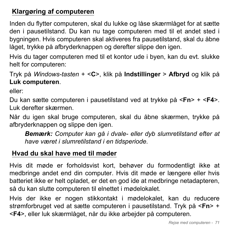 Klargøring af computeren, Hvad du skal have med til møder | Acer Aspire V5-571PG User Manual | Page 1053 / 3604