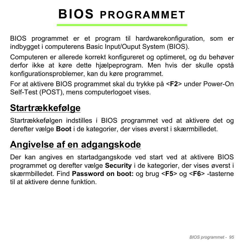 Bios programmet, Startrækkefølge, Angivelse af en adgangskode | Startrækkefølge angivelse af en adgangskode, Bios, Programmet | Acer Aspire V5-571PG User Manual | Page 1077 / 3604
