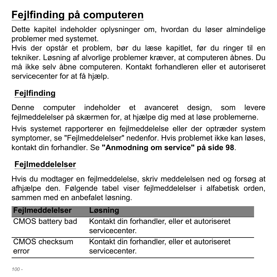 Fejlfinding på computeren, Fejlfinding, Fejlmeddelelser | Fejlfinding fejlmeddelelser | Acer Aspire V5-571PG User Manual | Page 1082 / 3604