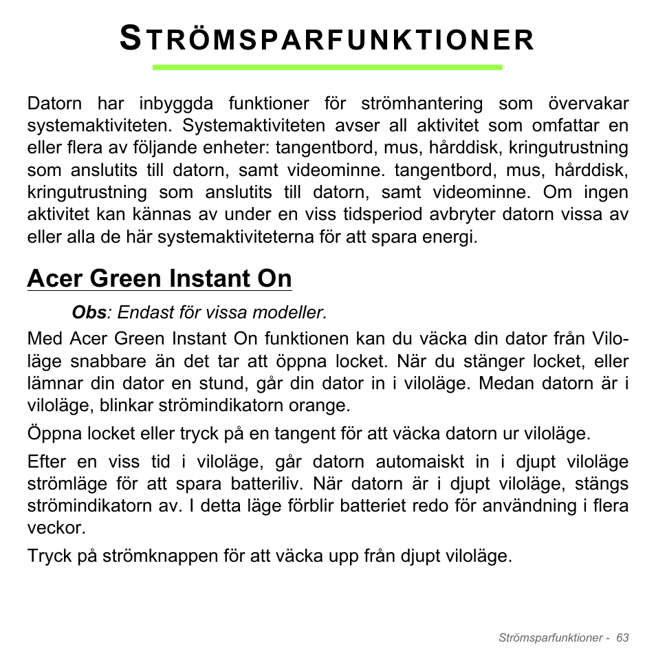 Strömsparfunktioner, Acer green instant on, Trömsparfunktioner | Acer Aspire V5-571PG User Manual | Page 1161 / 3604