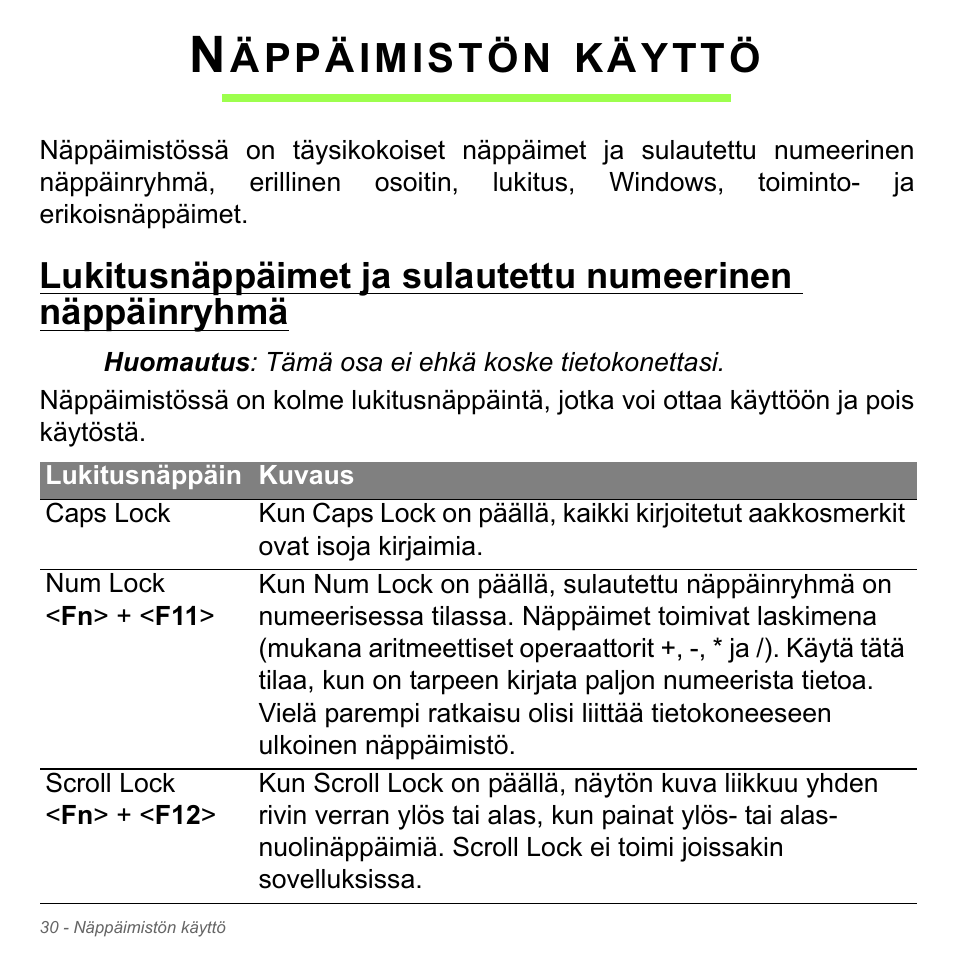 Näppäimistön käyttö, Äppäimistön, Käyttö | Acer Aspire V5-571PG User Manual | Page 1246 / 3604