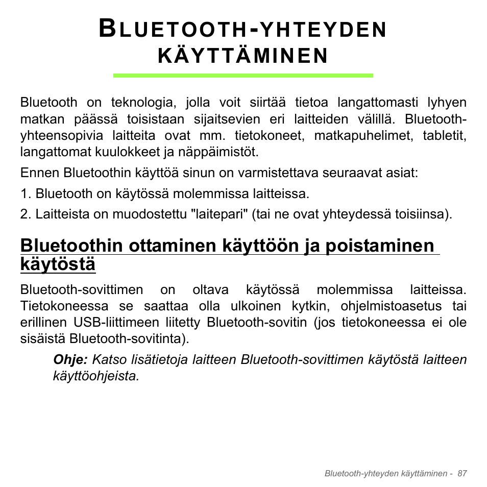 Bluetooth-yhteyden käyttäminen, Luetooth, Yhteyden | Käyttäminen | Acer Aspire V5-571PG User Manual | Page 1303 / 3604