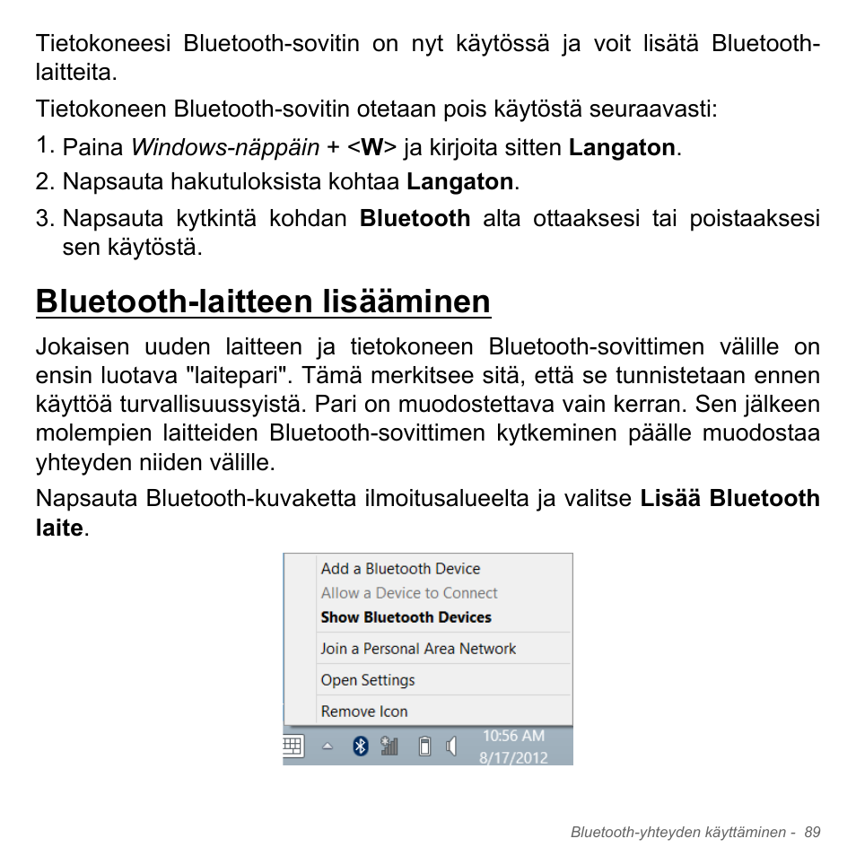 Bluetooth-laitteen lisääminen | Acer Aspire V5-571PG User Manual | Page 1305 / 3604