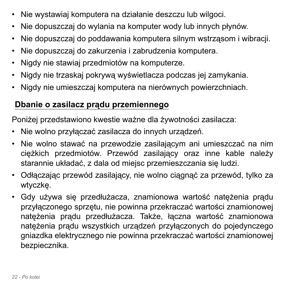 Dbanie o zasilacz prądu przemiennego | Acer Aspire V5-571PG User Manual | Page 1492 / 3604