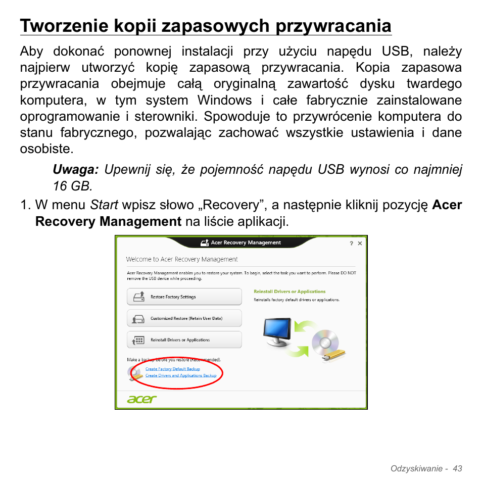 Tworzenie kopii zapasowych przywracania | Acer Aspire V5-571PG User Manual | Page 1513 / 3604