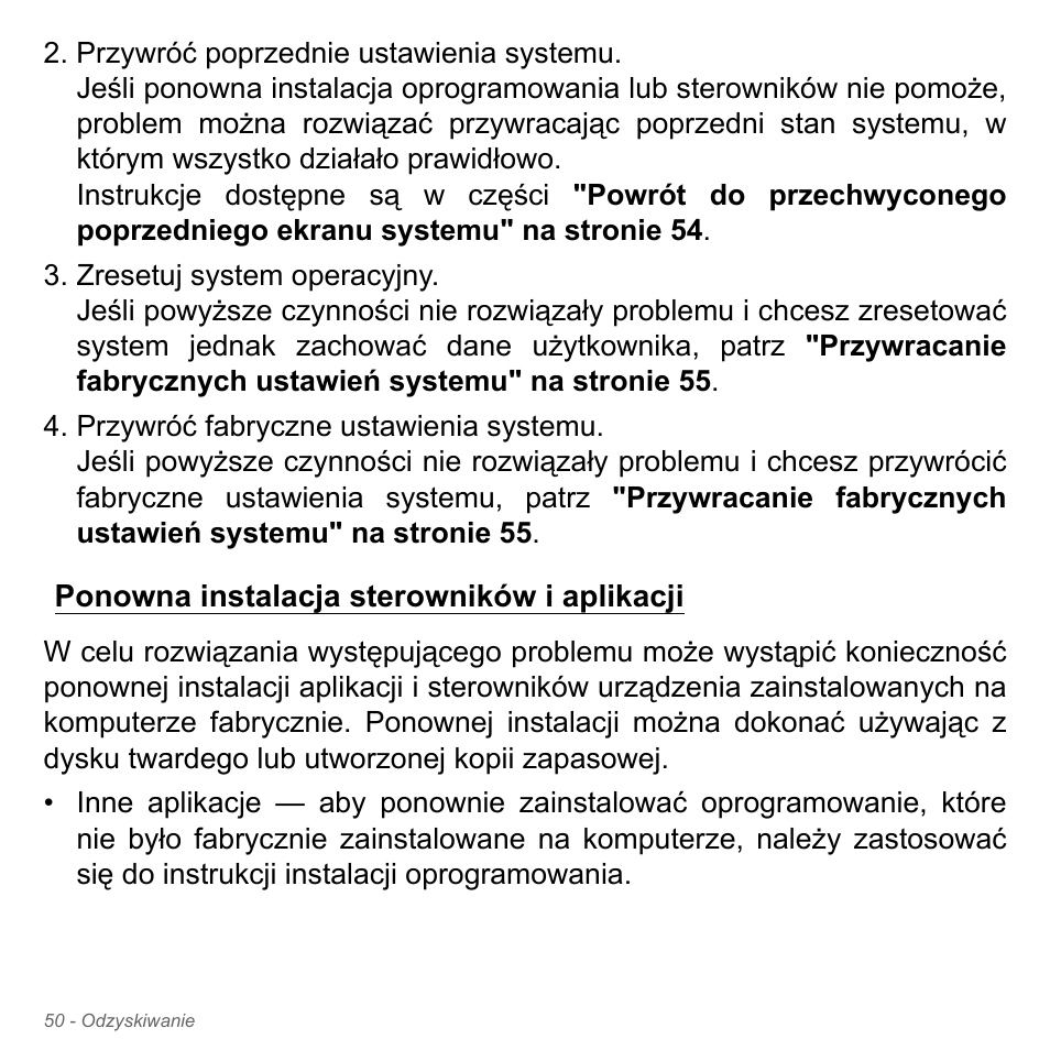 Ponowna instalacja sterowników i aplikacji, Ponowna instalacja sterowników i, Aplikacji | Acer Aspire V5-571PG User Manual | Page 1520 / 3604