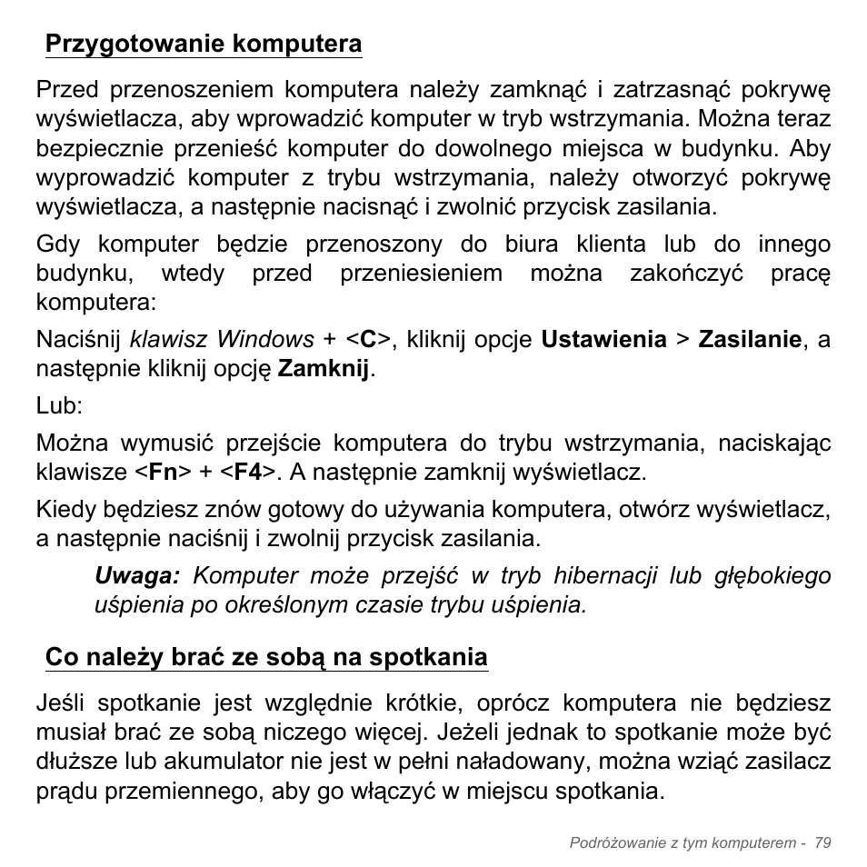Przygotowanie komputera, Co należy brać ze sobą na spotkania | Acer Aspire V5-571PG User Manual | Page 1549 / 3604