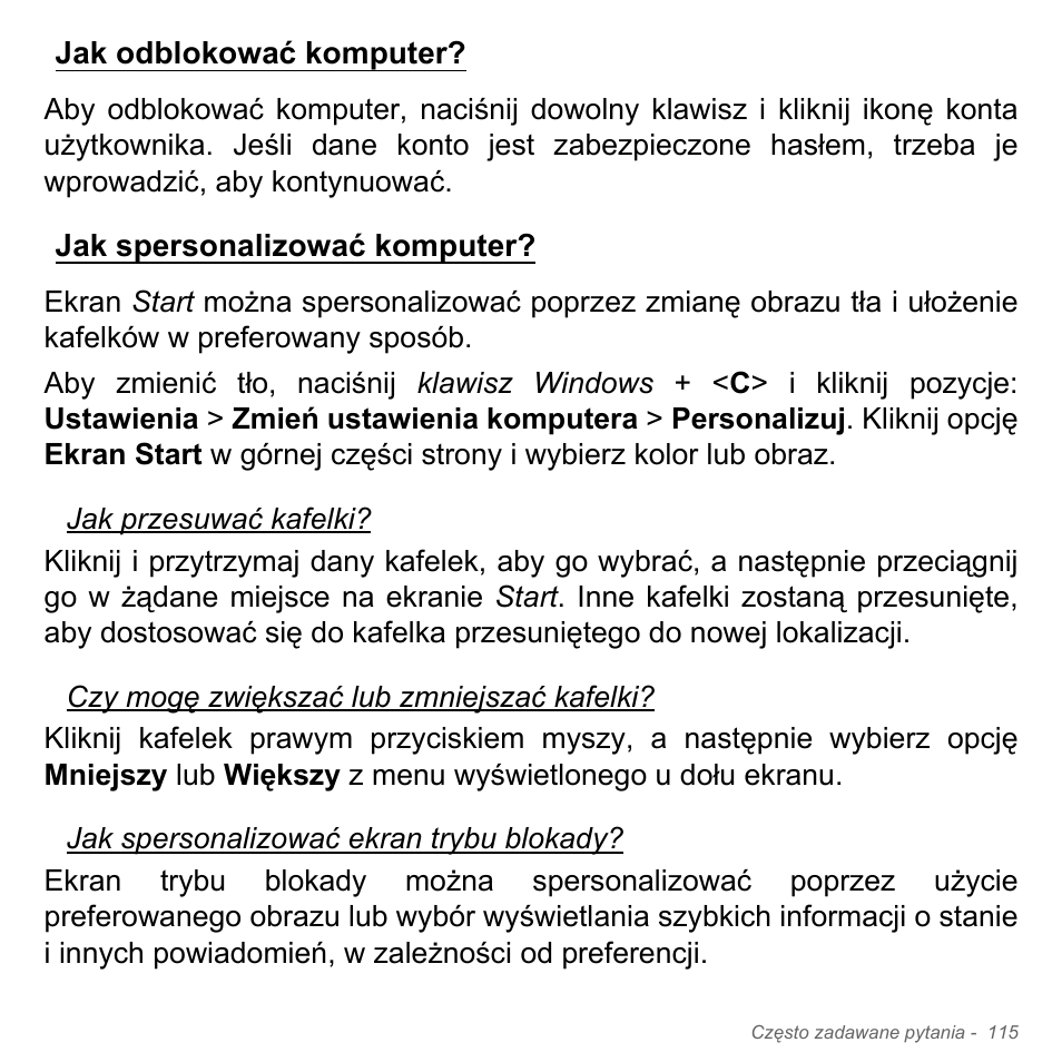 Jak odblokować komputer, Jak spersonalizować komputer | Acer Aspire V5-571PG User Manual | Page 1585 / 3604