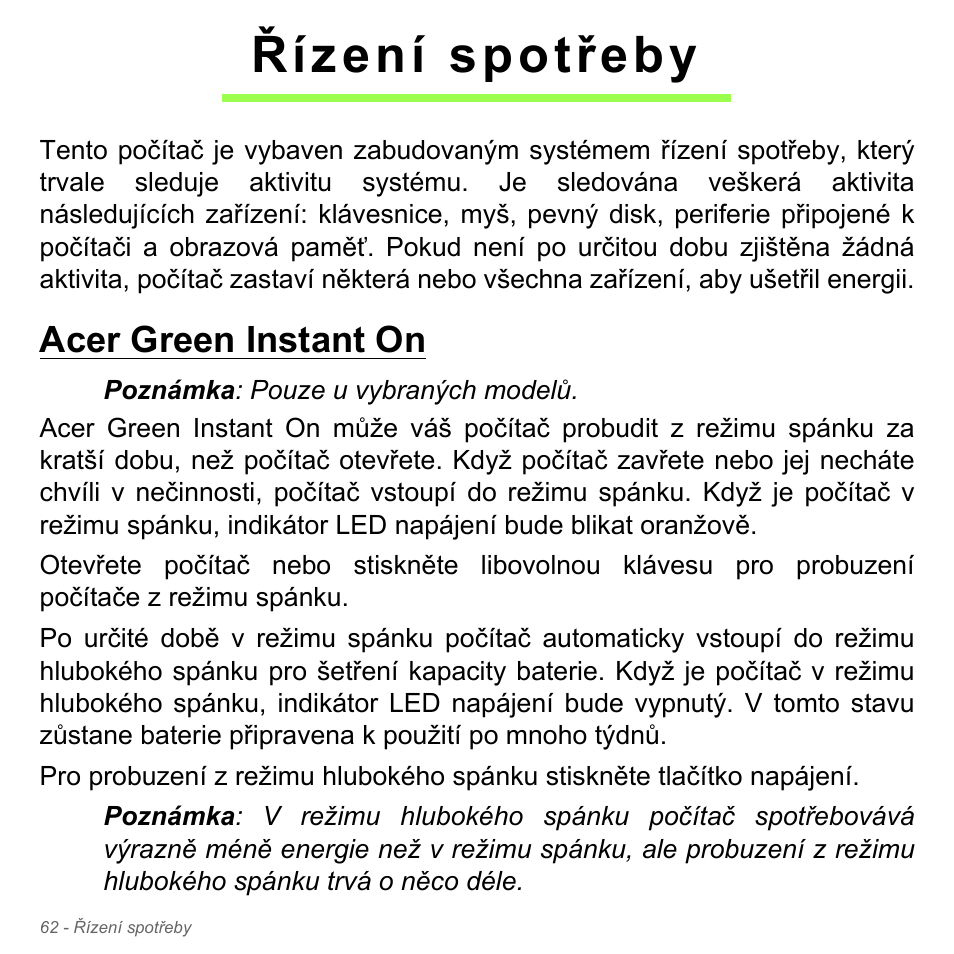 Řízení spotřeby, Acer green instant on | Acer Aspire V5-571PG User Manual | Page 1784 / 3604