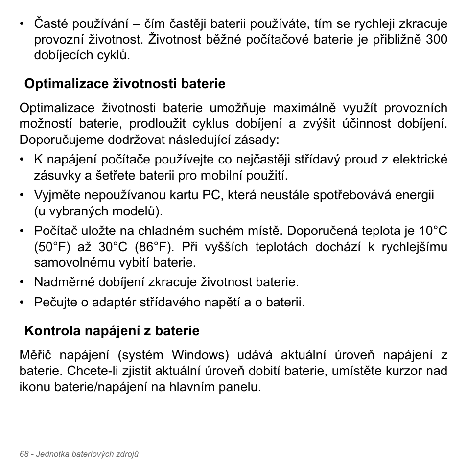 Optimalizace životnosti baterie, Kontrola napájení z baterie | Acer Aspire V5-571PG User Manual | Page 1790 / 3604