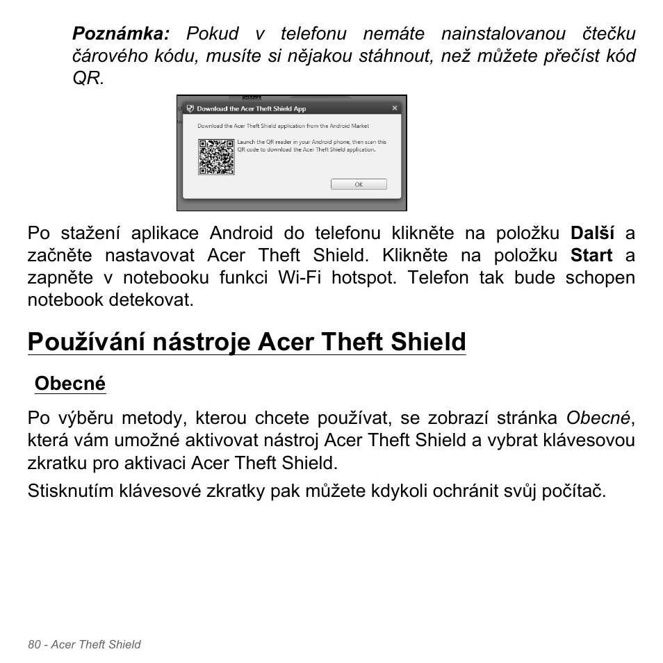 Používání nástroje acer theft shield, Obecné | Acer Aspire V5-571PG User Manual | Page 1802 / 3604
