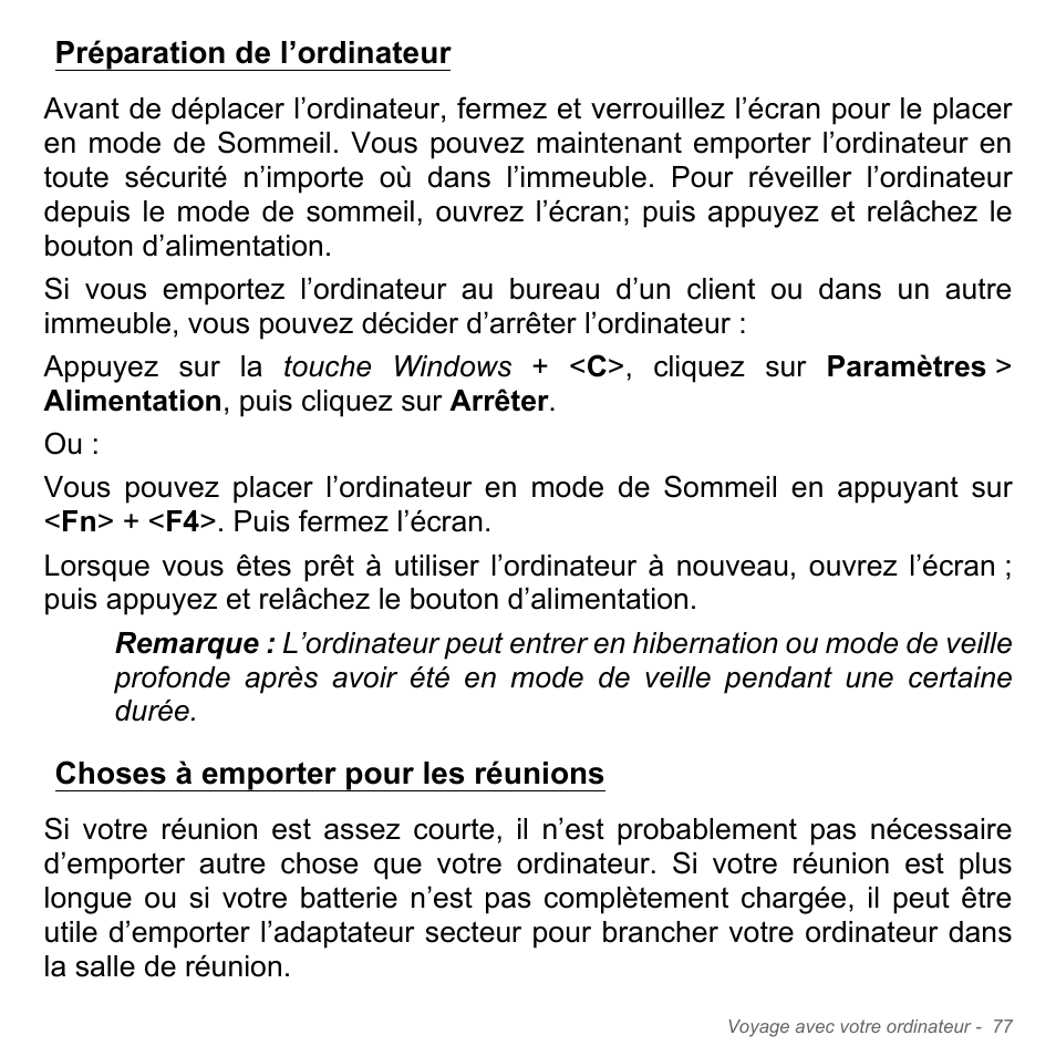 Préparation de l’ordinateur, Choses à emporter pour les réunions | Acer Aspire V5-571PG User Manual | Page 191 / 3604