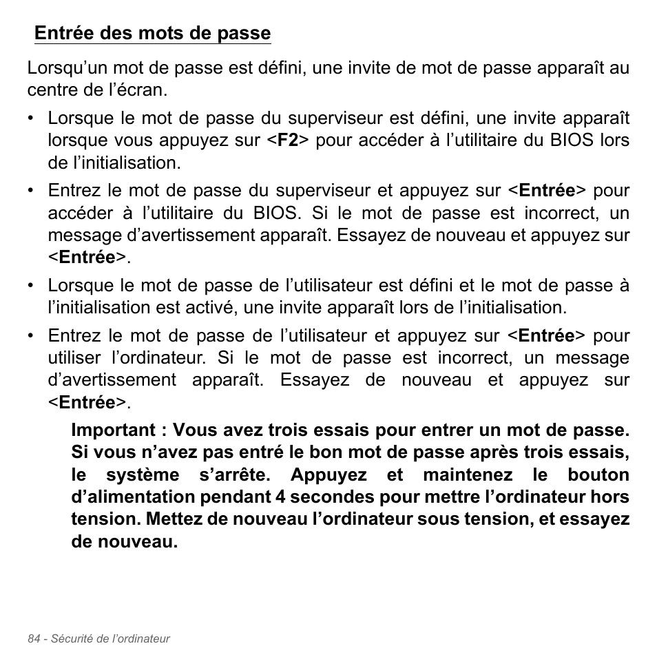 Entrée des mots de passe | Acer Aspire V5-571PG User Manual | Page 198 / 3604