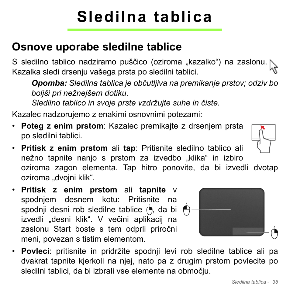 Sledilna tablica, Osnove uporabe sledilne tablice | Acer Aspire V5-571PG User Manual | Page 1995 / 3604