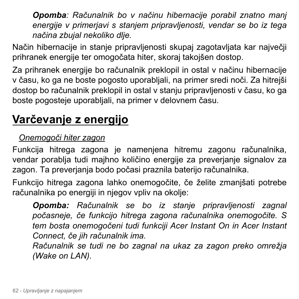 Varčevanje z energijo | Acer Aspire V5-571PG User Manual | Page 2022 / 3604