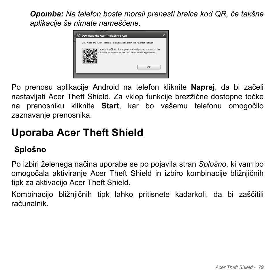 Uporaba acer theft shield, Splošno | Acer Aspire V5-571PG User Manual | Page 2039 / 3604