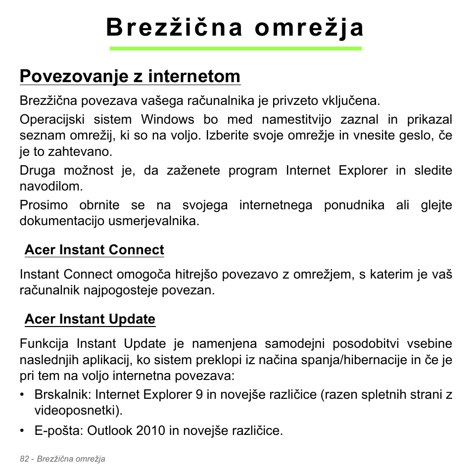 Brezžična omrežja, Povezovanje z internetom, Acer instant connect | Acer instant update, Acer instant connect acer instant update | Acer Aspire V5-571PG User Manual | Page 2042 / 3604