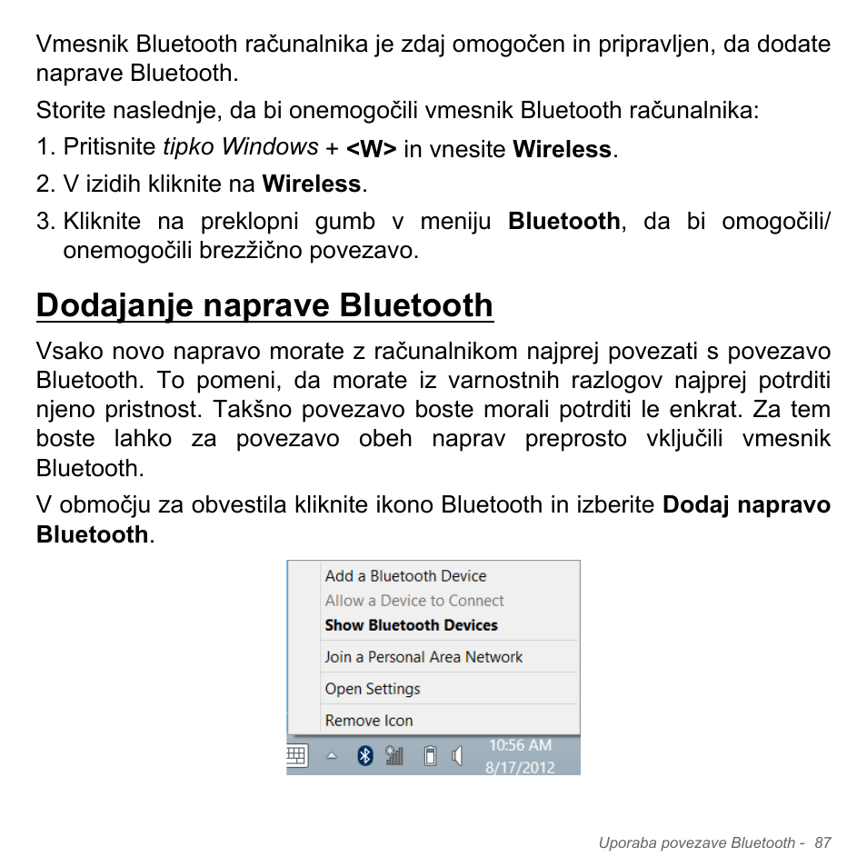 Dodajanje naprave bluetooth | Acer Aspire V5-571PG User Manual | Page 2047 / 3604