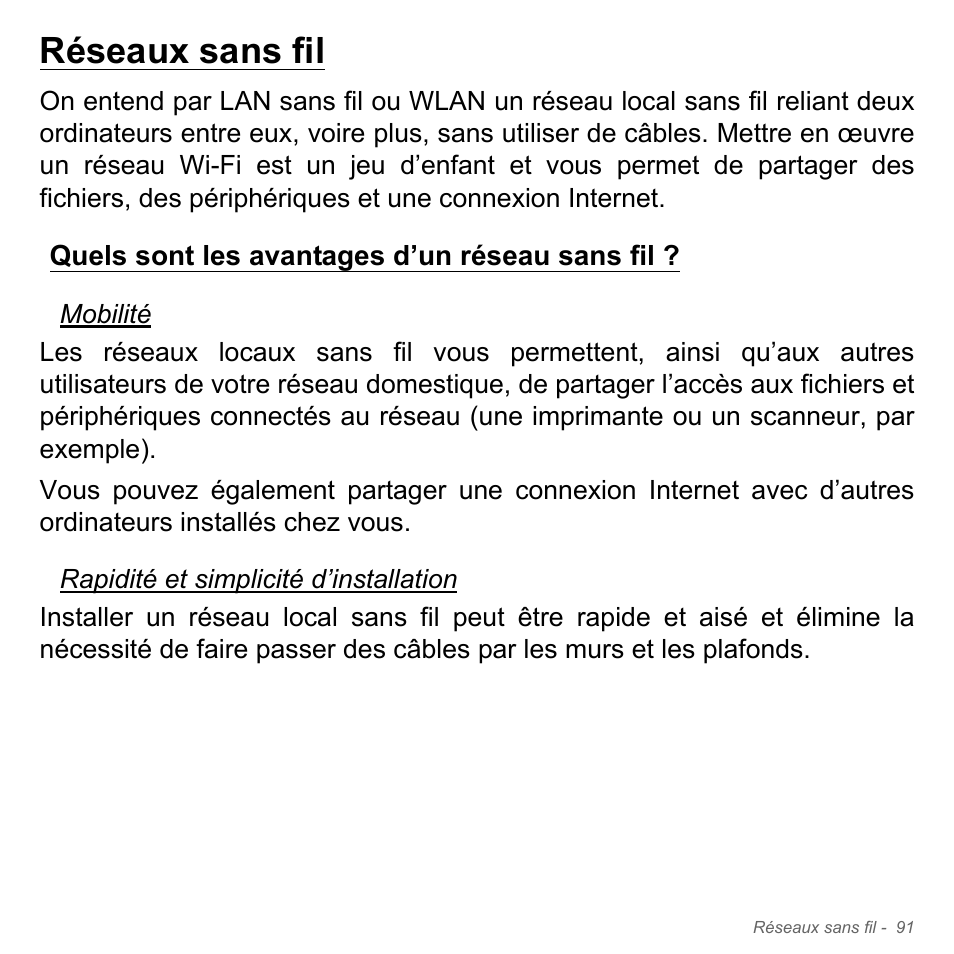Réseaux sans fil, Quels sont les avantages d’un réseau sans fil, Quels sont les avantages d’un réseau | Sans fil | Acer Aspire V5-571PG User Manual | Page 205 / 3604