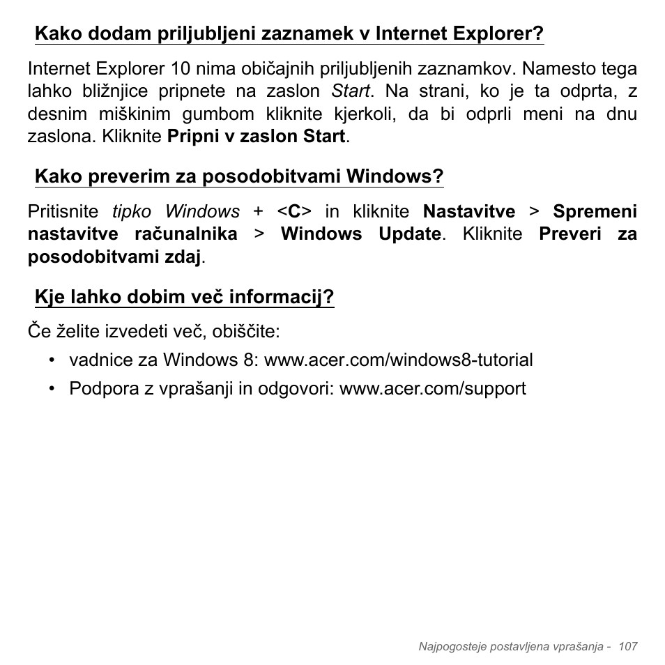 Kako preverim za posodobitvami windows, Kje lahko dobim več informacij | Acer Aspire V5-571PG User Manual | Page 2067 / 3604
