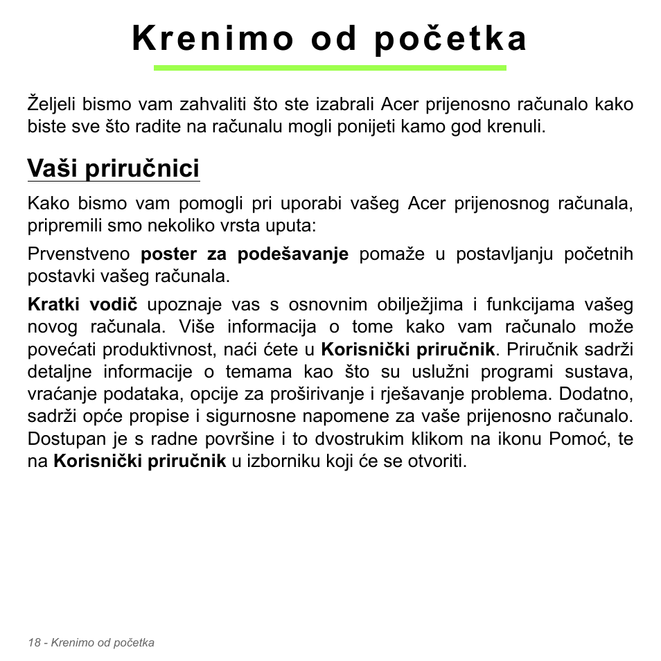 Krenimo od početka, Vaši priručnici | Acer Aspire V5-571PG User Manual | Page 2094 / 3604