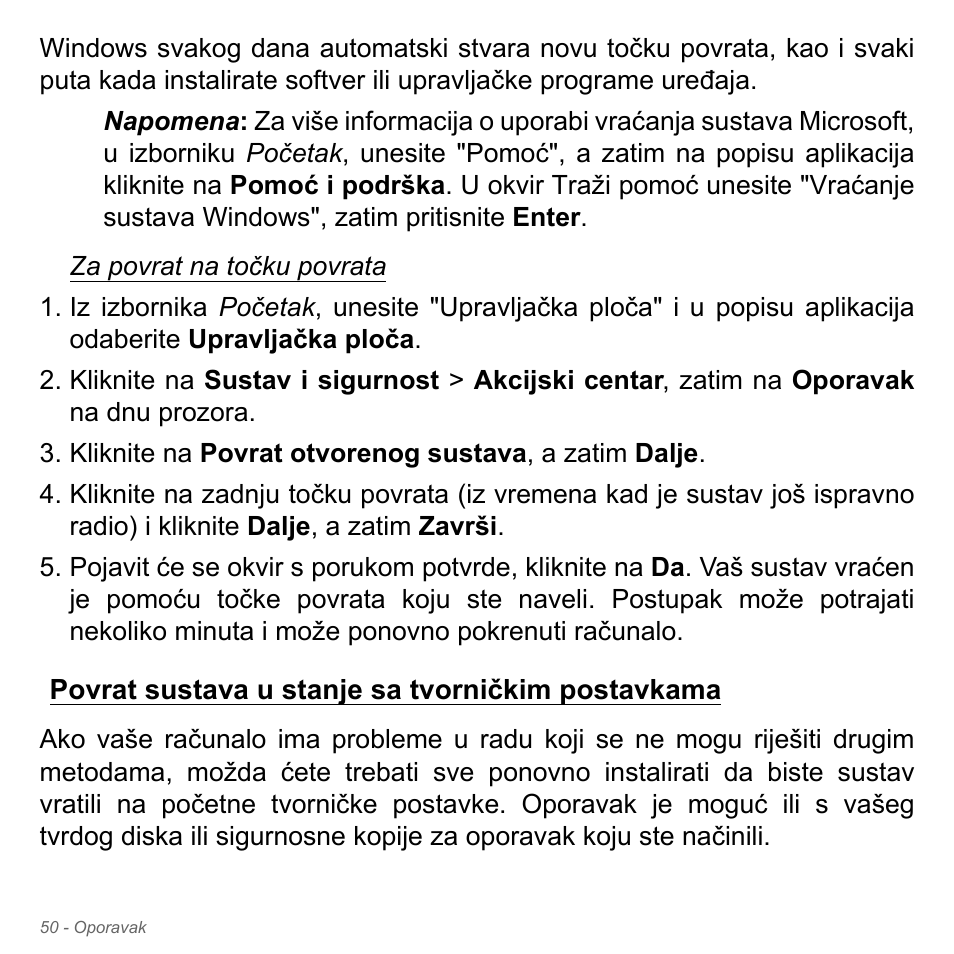 Povrat sustava u stanje sa tvorničkim postavkama | Acer Aspire V5-571PG User Manual | Page 2126 / 3604