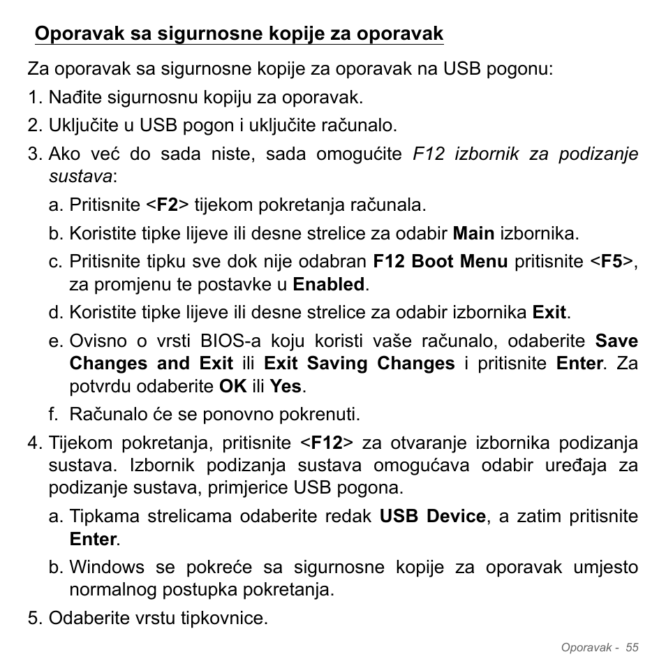 Oporavak sa sigurnosne kopije za oporavak | Acer Aspire V5-571PG User Manual | Page 2131 / 3604