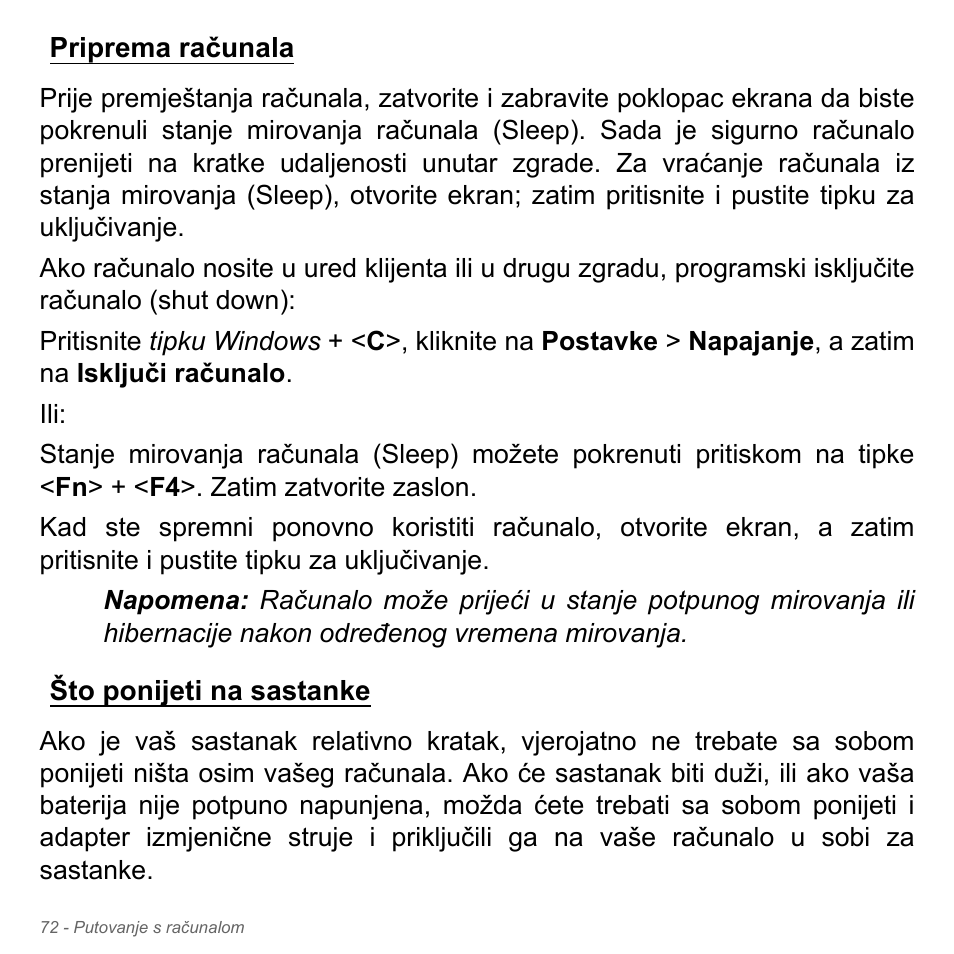 Priprema računala, Što ponijeti na sastanke, Priprema računala što ponijeti na sastanke | Acer Aspire V5-571PG User Manual | Page 2148 / 3604