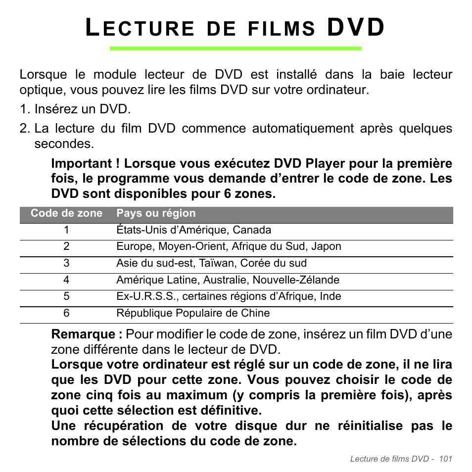 Lecture de films dvd, Ecture, Films | Acer Aspire V5-571PG User Manual | Page 215 / 3604