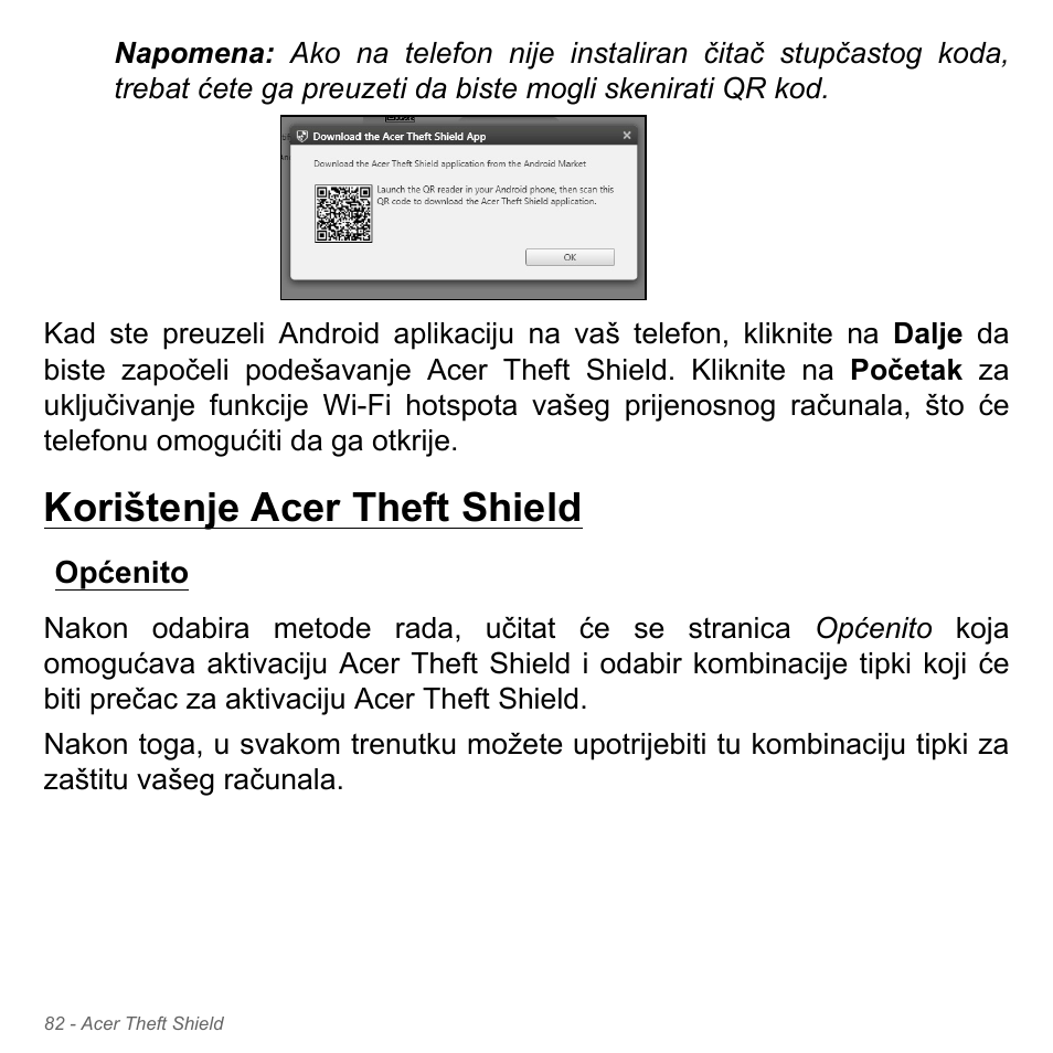 Korištenje acer theft shield, Općenito | Acer Aspire V5-571PG User Manual | Page 2158 / 3604
