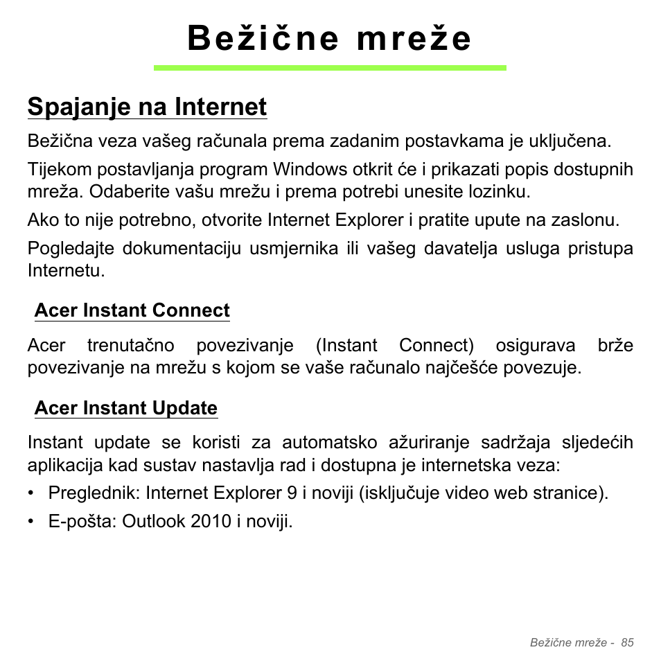 Bežične mreže, Spajanje na internet, Acer instant connect | Acer instant update, Acer instant connect acer instant update | Acer Aspire V5-571PG User Manual | Page 2161 / 3604