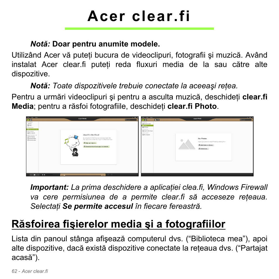 Acer clear.fi, Răsfoirea fişierelor media şi a fotografiilor | Acer Aspire V5-571PG User Manual | Page 2258 / 3604