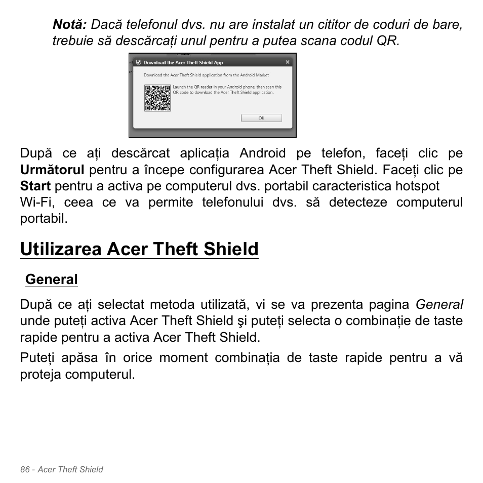 Utilizarea acer theft shield, General | Acer Aspire V5-571PG User Manual | Page 2282 / 3604