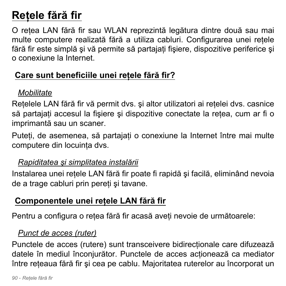 Reţele fără fir, Care sunt beneficiile unei reţele fără fir, Componentele unei reţele lan fără fir | Acer Aspire V5-571PG User Manual | Page 2286 / 3604