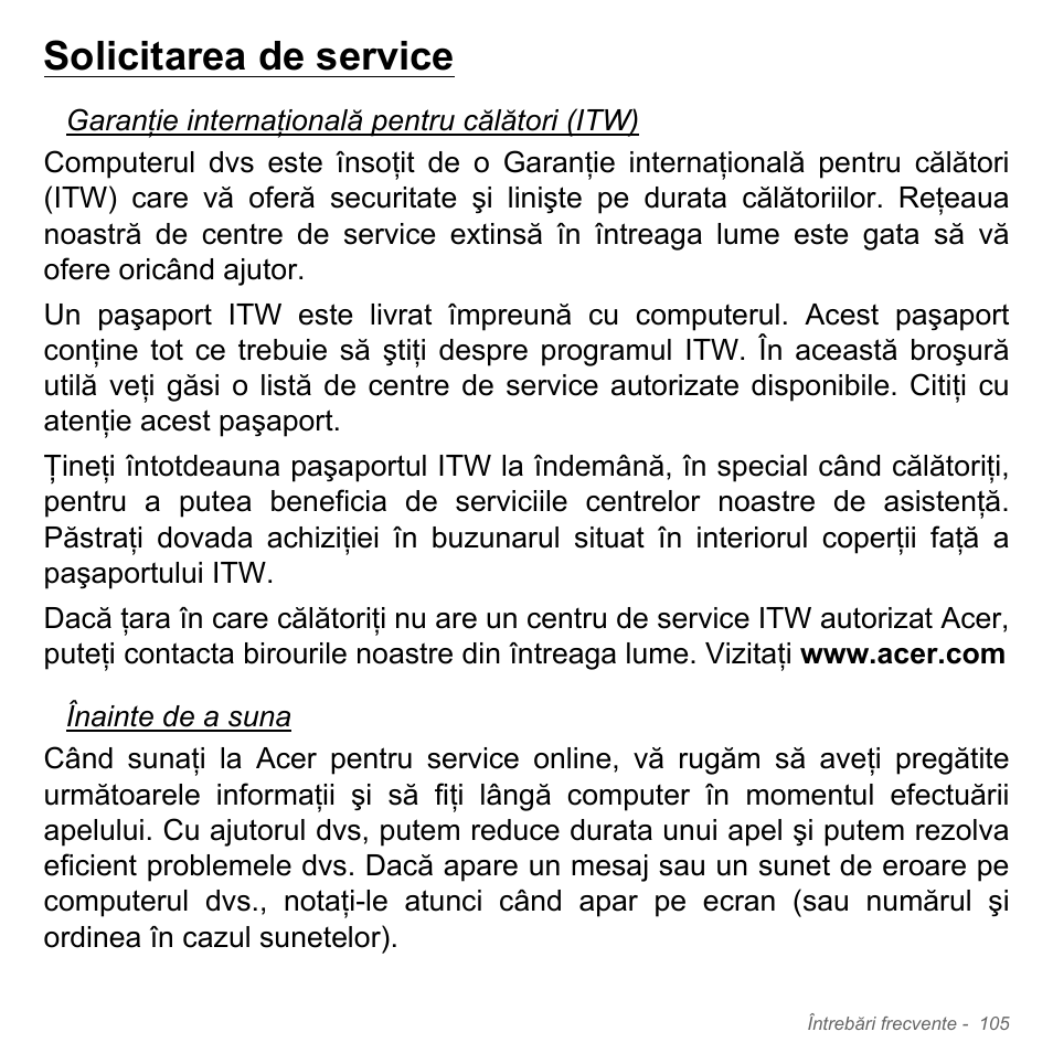 Solicitarea de service | Acer Aspire V5-571PG User Manual | Page 2301 / 3604