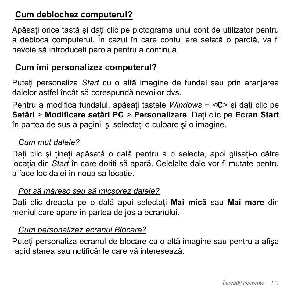 Cum deblochez computerul, Cum îmi personalizez computerul | Acer Aspire V5-571PG User Manual | Page 2307 / 3604