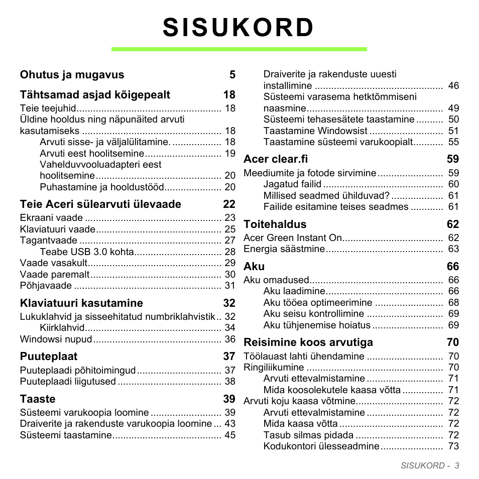 Sisukord | Acer Aspire V5-571PG User Manual | Page 2453 / 3604