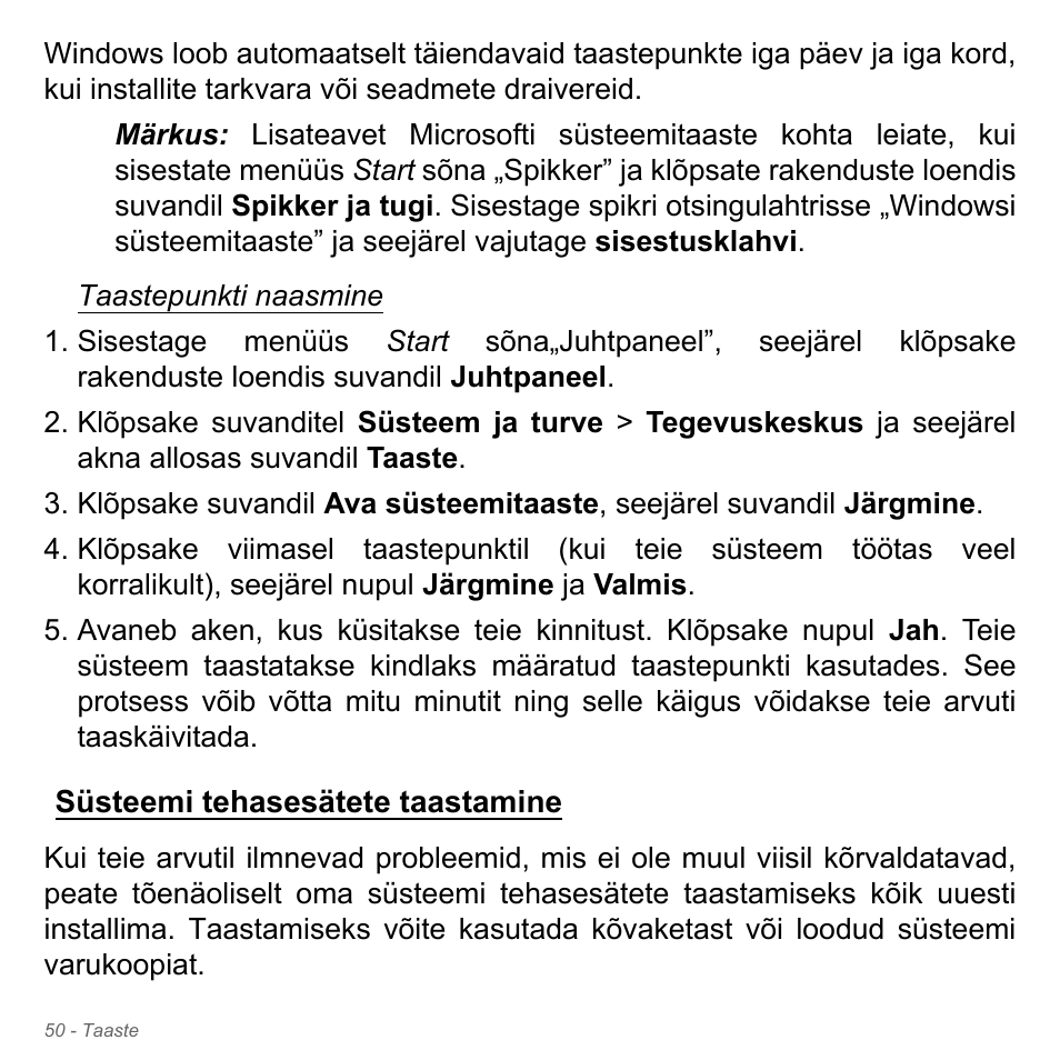 Süsteemi tehasesätete taastamine | Acer Aspire V5-571PG User Manual | Page 2500 / 3604