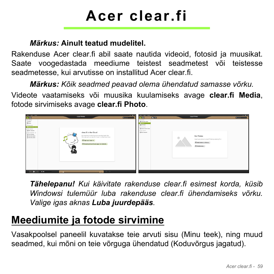 Acer clear.fi, Meediumite ja fotode sirvimine | Acer Aspire V5-571PG User Manual | Page 2509 / 3604