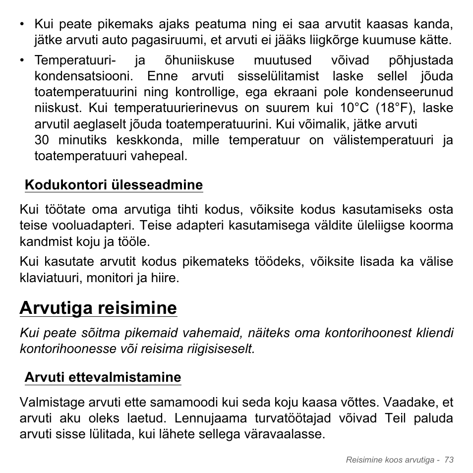 Kodukontori ülesseadmine, Arvutiga reisimine, Arvuti ettevalmistamine | Acer Aspire V5-571PG User Manual | Page 2523 / 3604