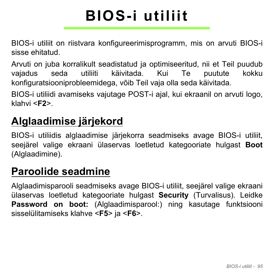 Bios-i utiliit, Alglaadimise järjekord, Paroolide seadmine | Alglaadimise järjekord paroolide seadmine | Acer Aspire V5-571PG User Manual | Page 2545 / 3604