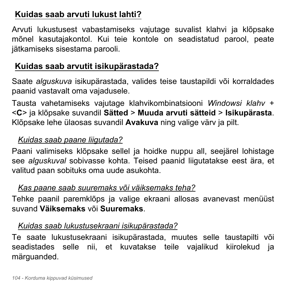 Kuidas saab arvuti lukust lahti, Kuidas saab arvutit isikupärastada | Acer Aspire V5-571PG User Manual | Page 2554 / 3604