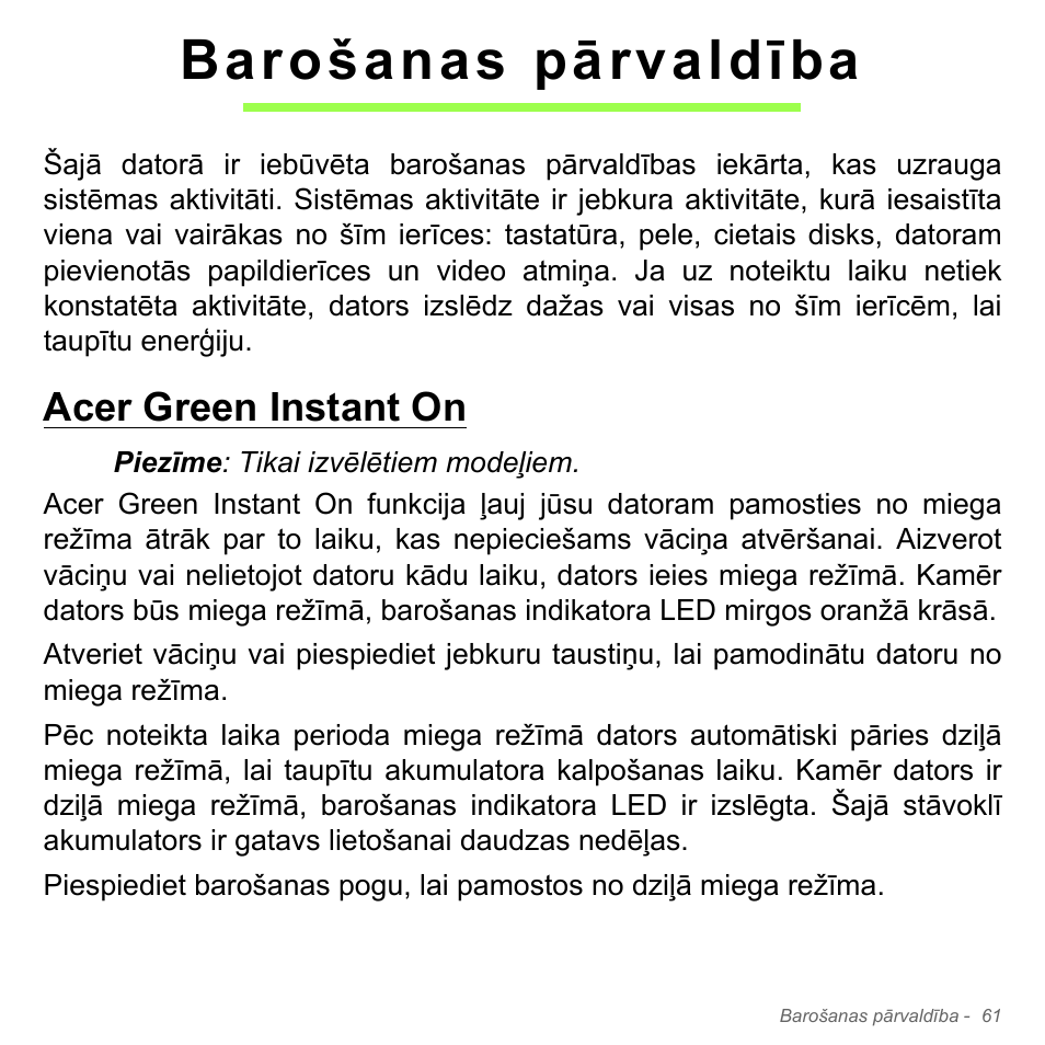 Barošanas pārvaldība, Acer green instant on | Acer Aspire V5-571PG User Manual | Page 2627 / 3604
