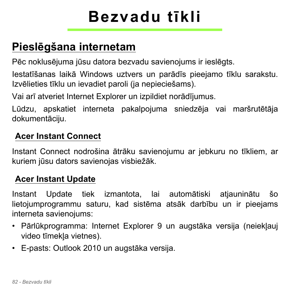 Bezvadu tīkli, Pieslēgšana internetam, Acer instant connect | Acer instant update, Acer instant connect acer instant update | Acer Aspire V5-571PG User Manual | Page 2648 / 3604