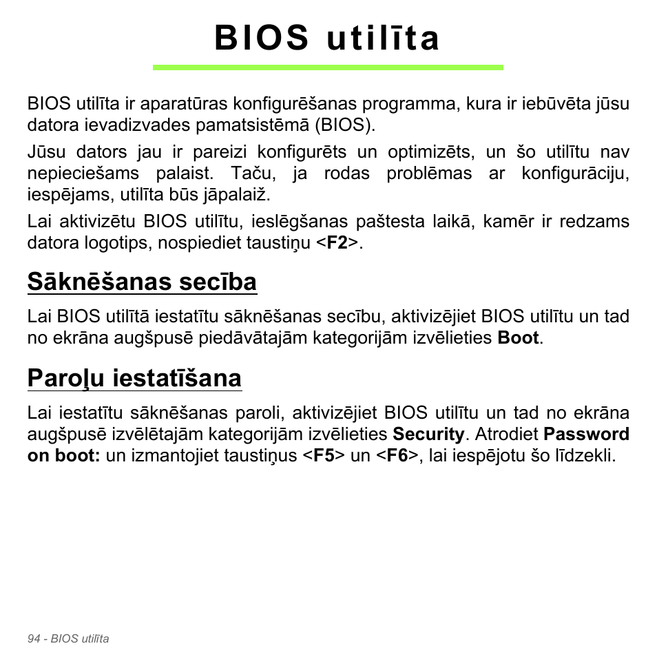 Bios utilīta, Sāknēšanas secība, Paroļu iestatīšana | Sāknēšanas secība paroļu iestatīšana | Acer Aspire V5-571PG User Manual | Page 2660 / 3604