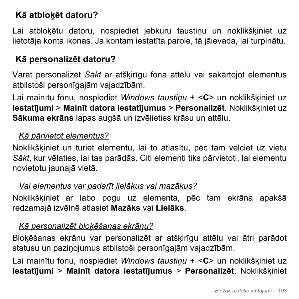 Kā atbloķēt datoru, Kā personalizēt datoru, Kā atbloķēt datoru? kā personalizēt datoru | Acer Aspire V5-571PG User Manual | Page 2669 / 3604