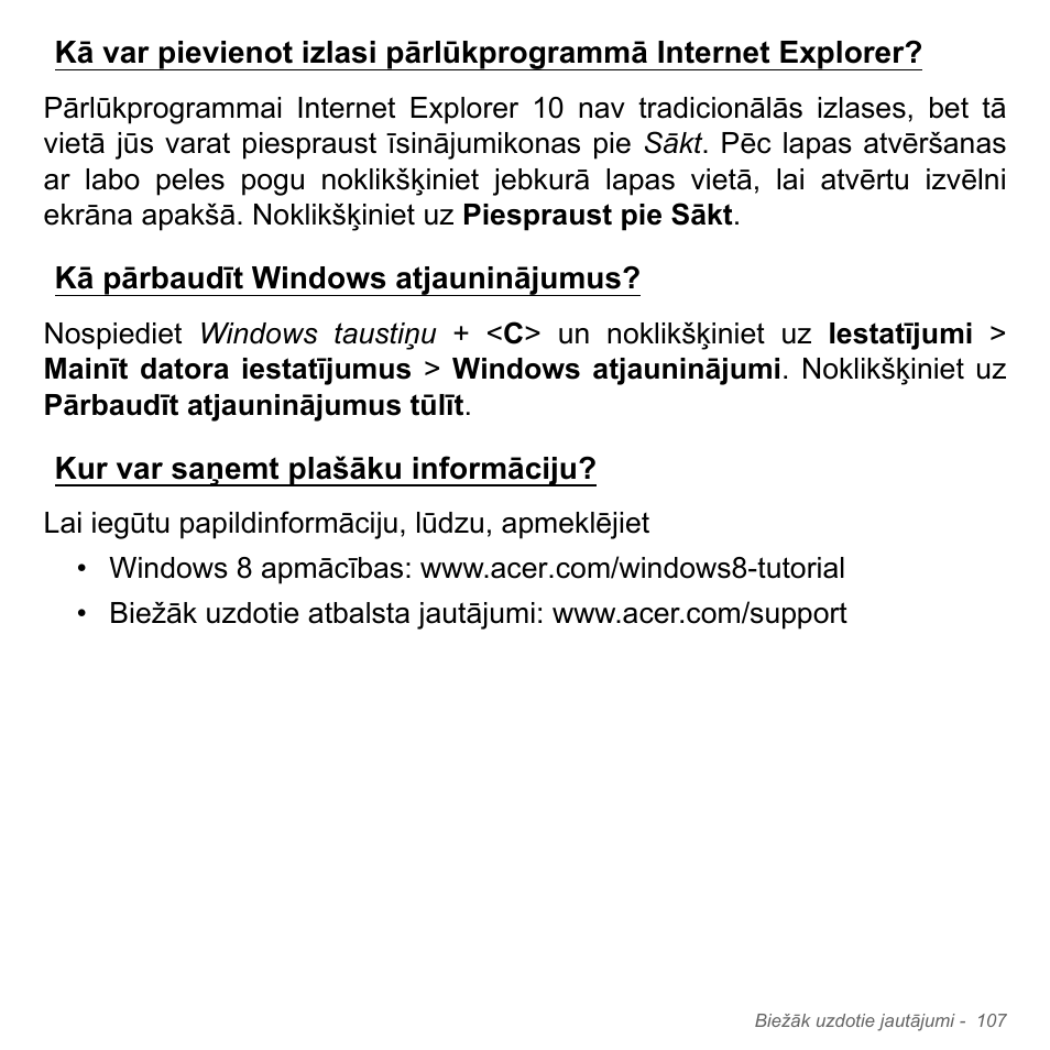Kā pārbaudīt windows atjauninājumus, Kur var saņemt plašāku informāciju, Atjauninājumus? kur var saņemt plašāku informāciju | Acer Aspire V5-571PG User Manual | Page 2673 / 3604