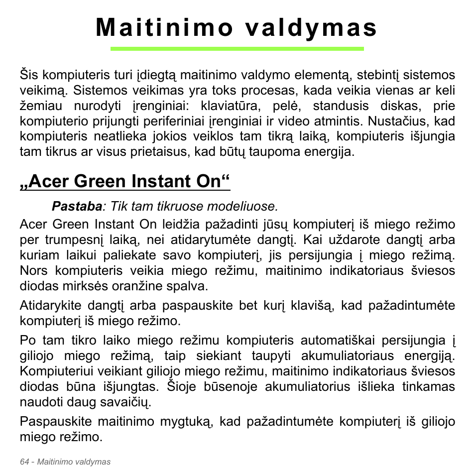 Maitinimo valdymas, Acer green instant on | Acer Aspire V5-571PG User Manual | Page 2746 / 3604